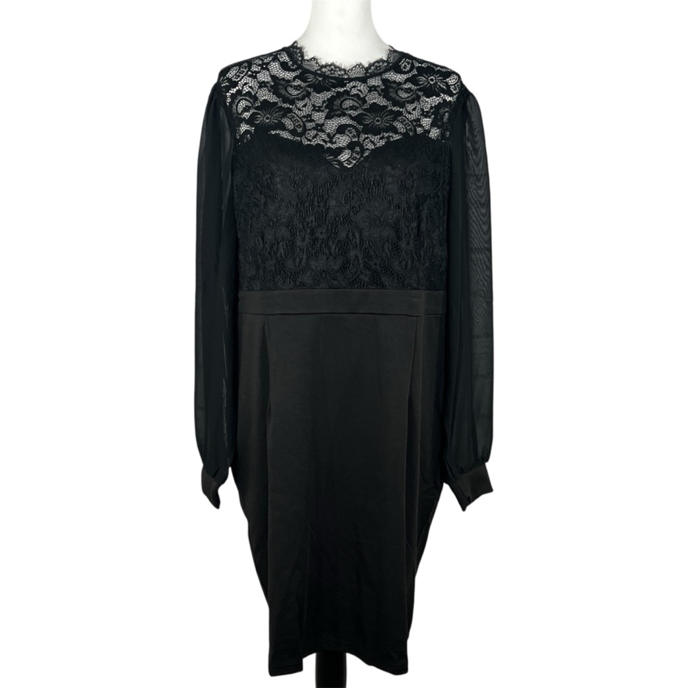 Grace Karin Black Lace Sheer Long Sleeved Plus Size Midi Dress Women's Size 2XL
